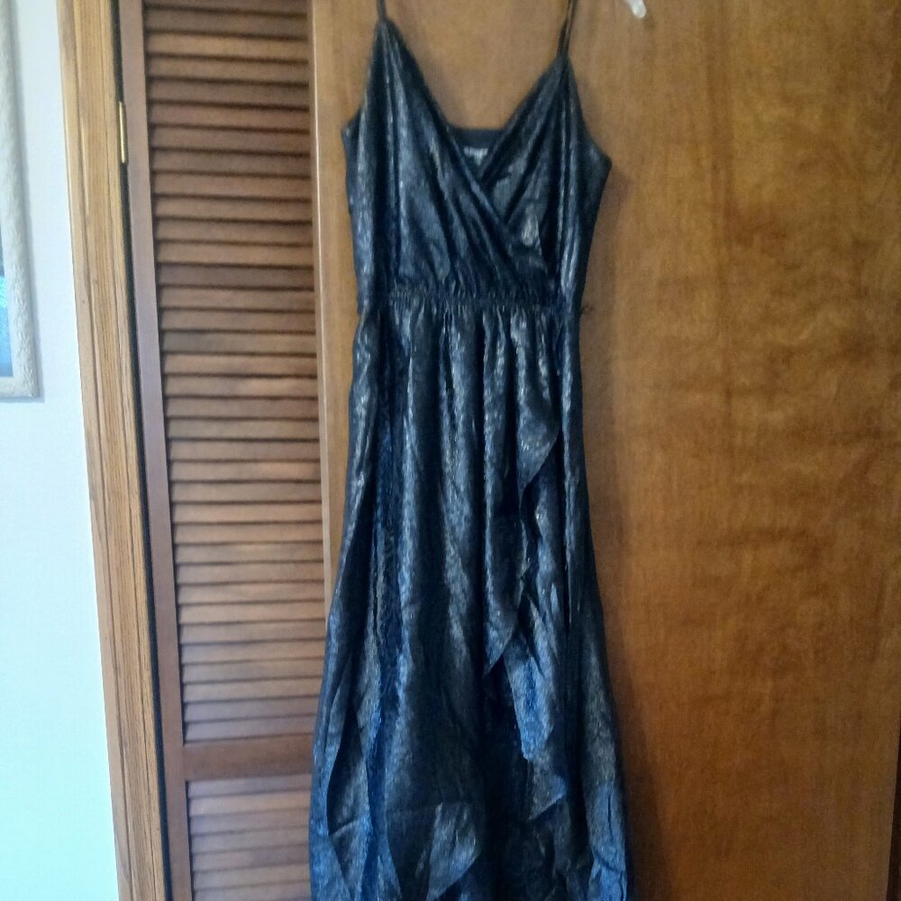 Express size S black shimmering long dress with ruffled bottom